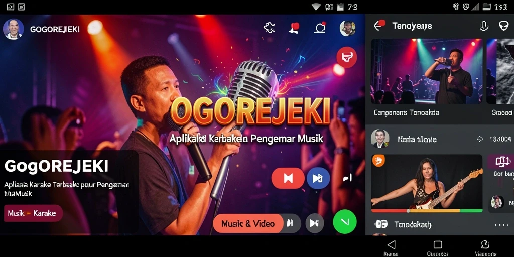 Tampilan antarmuka GOGOREJEKI saat karaoke dengan lirik jelas.