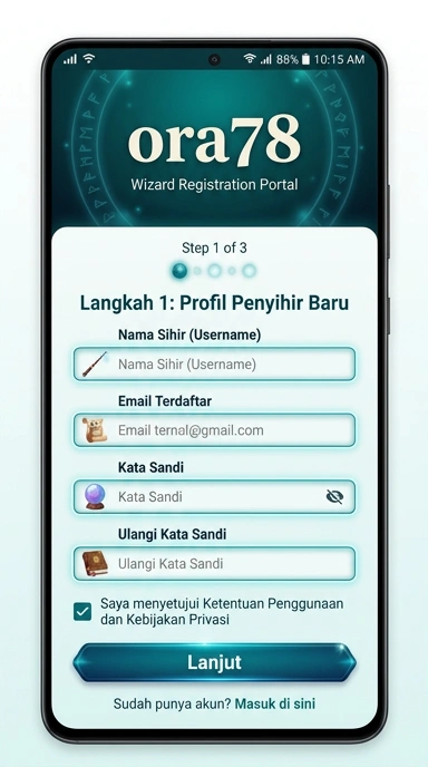 Tampilan halaman daftar ora78